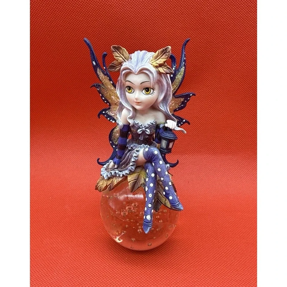 Vintage Fantasy Fairy  Figurine On Crystal Ball with Lantern 6